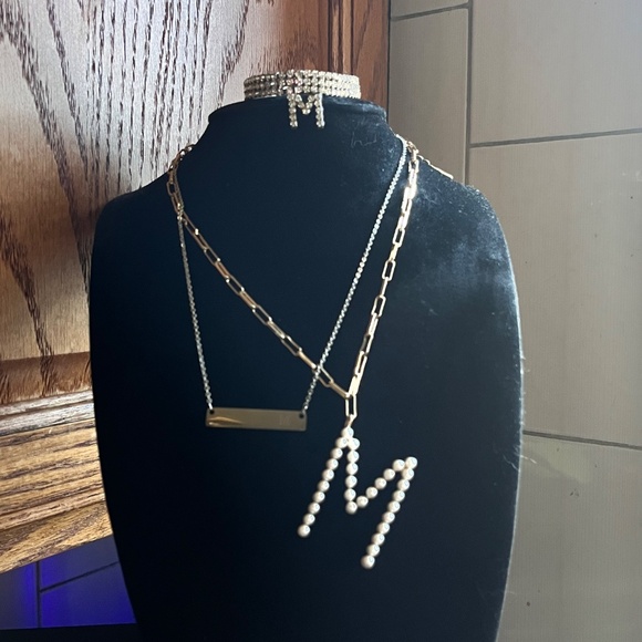 Initial M Jewelry - Sugarfix Pearl M - Rhinestone M Stretch - Silver Tone M Bar - Picture 6 of 9